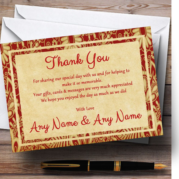 Vintage Royal Red Postcard Style Personalized Wedding Thank You Cards