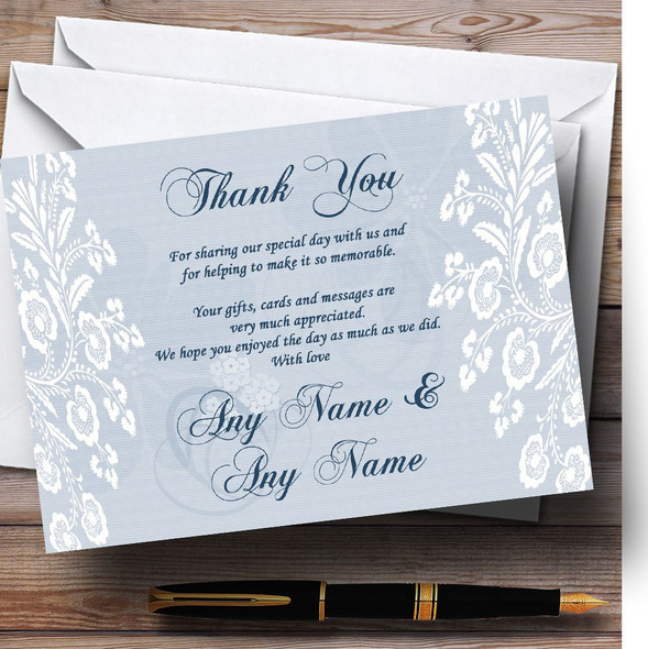 Vintage Lace Pale Blue Chic Personalized Wedding Thank You Cards