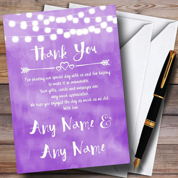 Purple and Lights Watercolour Personalized Wedding Thank You Cards