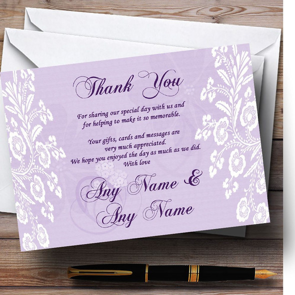 Vintage Lace Lilac Chic Personalized Wedding Thank You Cards