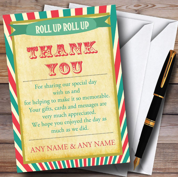 Vintage Carnival Old Style Circus Personalized Wedding Thank You Cards