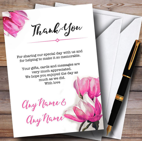 Watercolour Pink Magnolias Personalized Wedding Thank You Cards