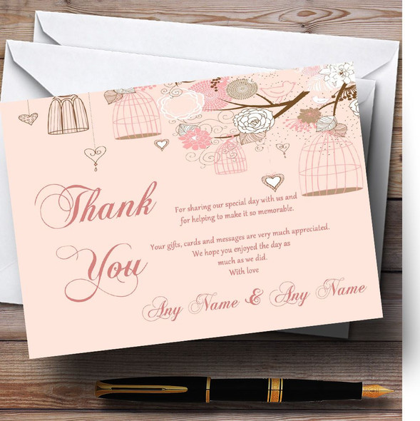 Coral Peach Vintage Birdcage Personalized Wedding Thank You Cards