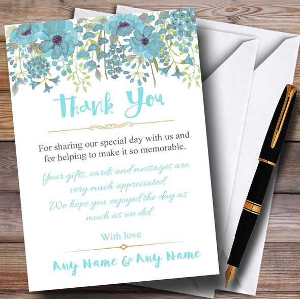 Watercolour Floral Blue Personalized Wedding Thank You Cards