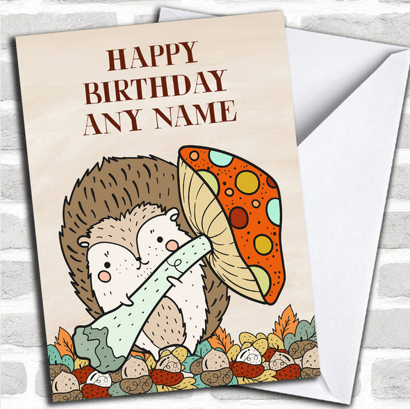 Autumn Fall Hedgehog Personalized Birthday Card