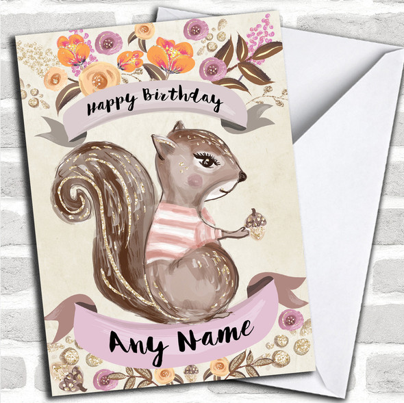 Pretty Squirrel Personalized Birthday Card