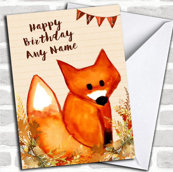 Watercolour Fox Fall Personalized Birthday Card