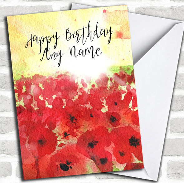 Poppy Field & Sun Personalized Birthday Card