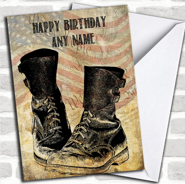Army Boots American Flag Personalized Birthday Card