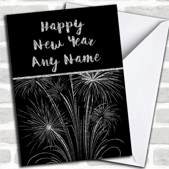 Silver Fireworks Personalized New Years Card