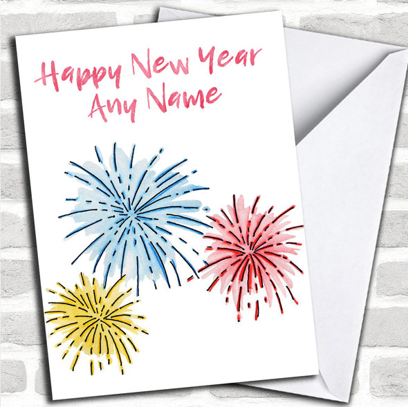 White Fireworks Personalized New Years Card