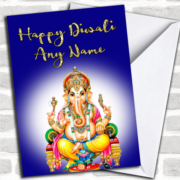 Lord Ganesh Dark Blue Personalized Diwali Card