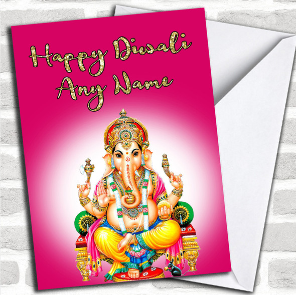 Pink Lord Ganesh Personalized Diwali Card