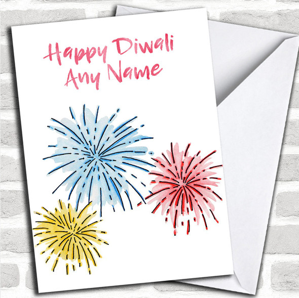 White Fireworks Personalized Diwali Card