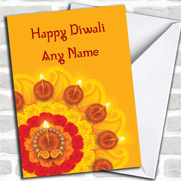 Yellow Candle Display Personalized Diwali Card