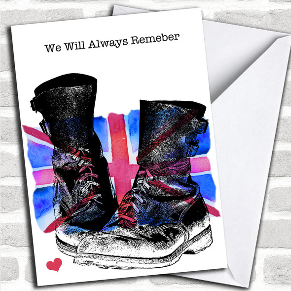 Military Boots & Union Jack UK Flag Personalized Rememberance Day Card