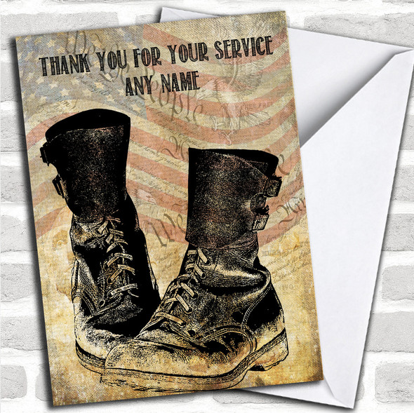 Army Boots American Flag Personalized Retirement Card