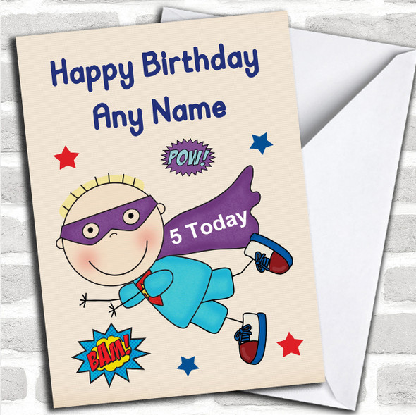 Superhero Blue Boy Any Age Personalized Children's Birthday Card