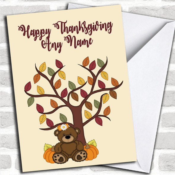 Bear Pumpkin Tree Personalized Thanksgiving Card