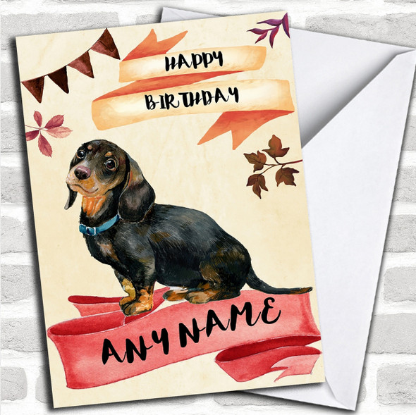 Watercolour Rustic Watercolour Dachshund Dog Personalized Birthday Card