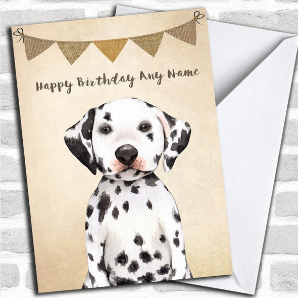 Vintage Burlap Bunting Dog Dalmatian Personalized Birthday Card