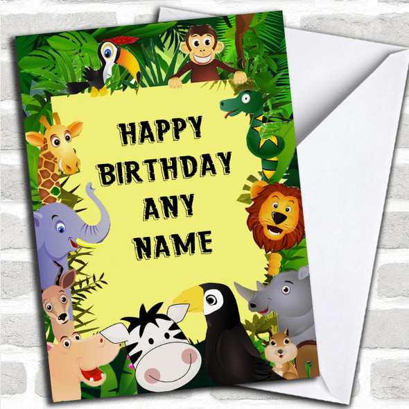 Jungle Lion Elephant Monkey Hippo Jungle Personalized Birthday Card