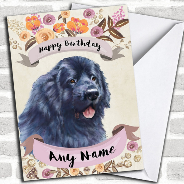 Rustic Gold Dog Newfoundland Personalized Birthday Card