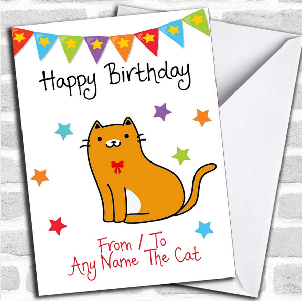 To From Pet Cat Ginger & White Personalized Birthday Card