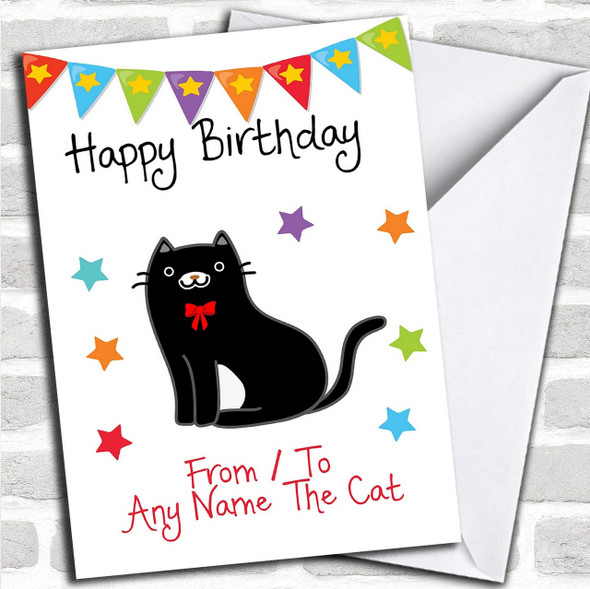 To From Cat Black & White Personalized Birthday Card