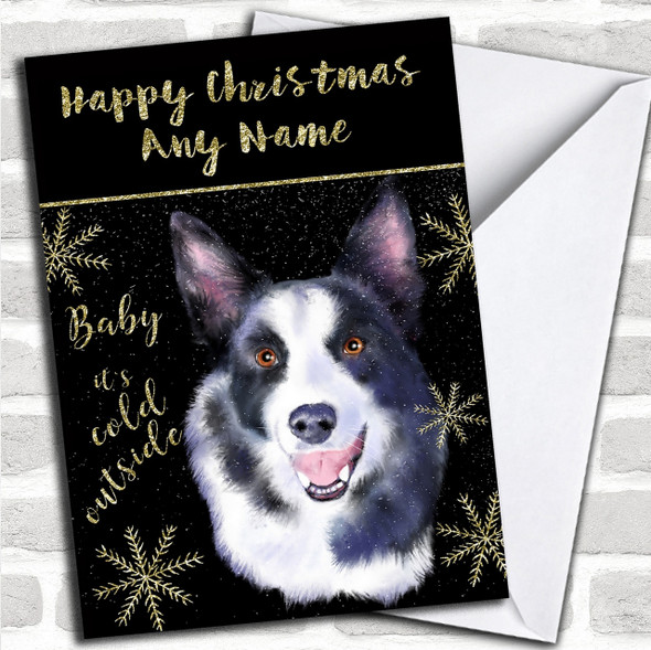 Cold Outside Snow Dog Border Collie Personalized Christmas Card