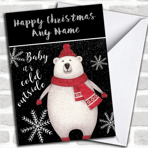 Cold Outside Snow Black Polar Bear Personalized Childrens Christmas Card