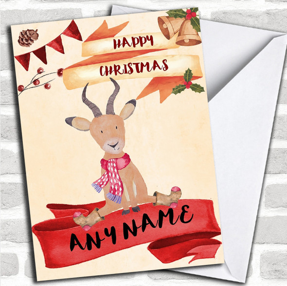 Watercolour Rustic Reindeer Personalized Childrens Christmas Card