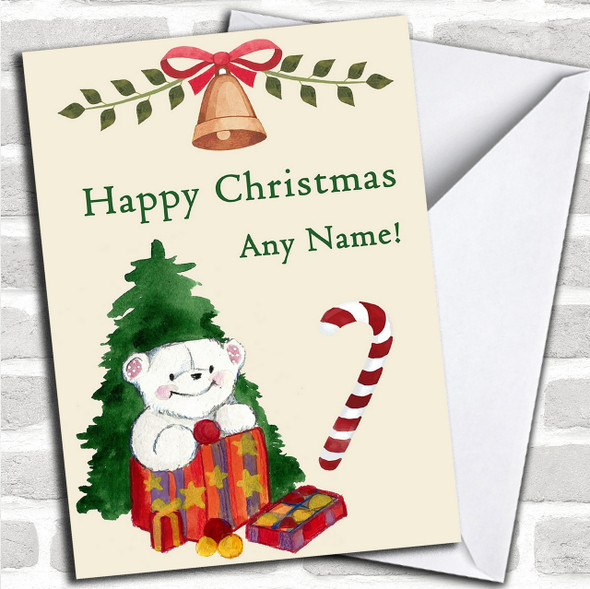 White Bear Presents Tree Personalized Childrens Christmas Card