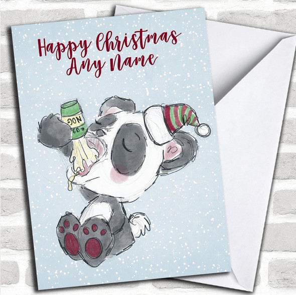 Snowy Cute Panda Eggnog Personalized Childrens Christmas Card