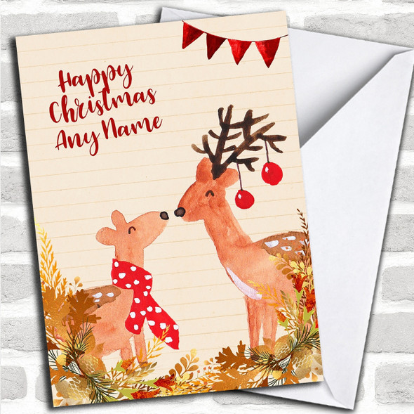 Gold Foliage Reindeer Personalized Cute Christmas Card