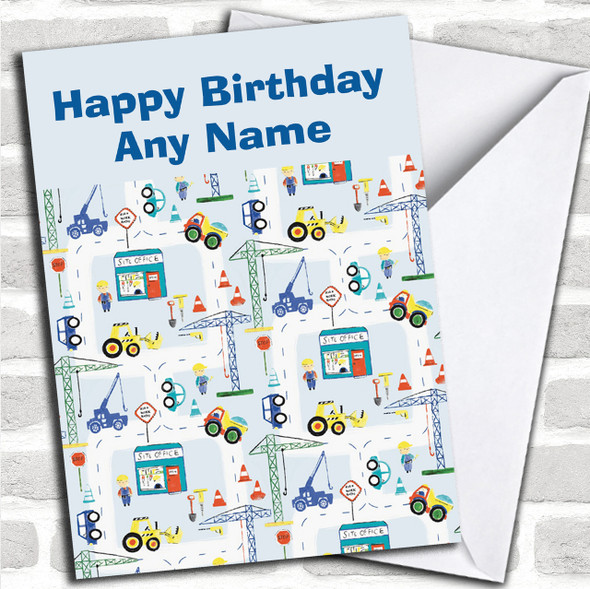 Children's Construction Site Digger Personalized Birthday Card