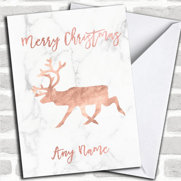 Rose Gold Marble Reindeer Personalized Christmas Card