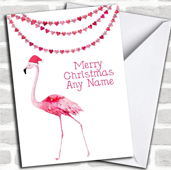 Pink Flamingo Personalized Christmas Card