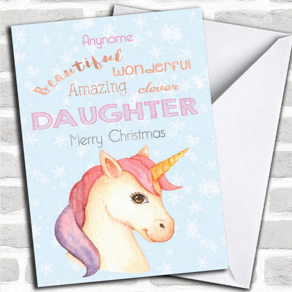 Daughter Pretty Unicorn Personalized Christmas Card