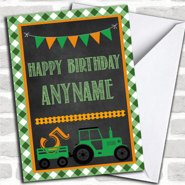 Green Orange Tractor Age Boys Children's Birthday Personalized Card