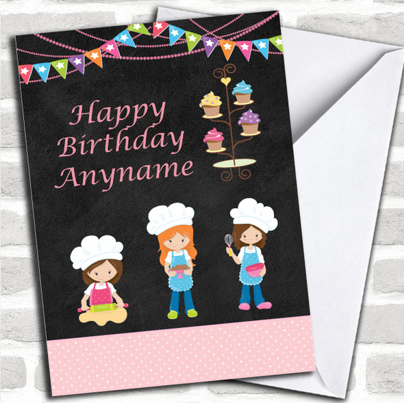 Chalk Cooking Pink Girls Children's Birthday Personalized Card
