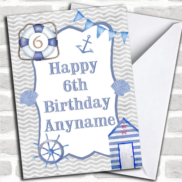 Nautical Beach Blue Boys Children's Birthday Personalized Card