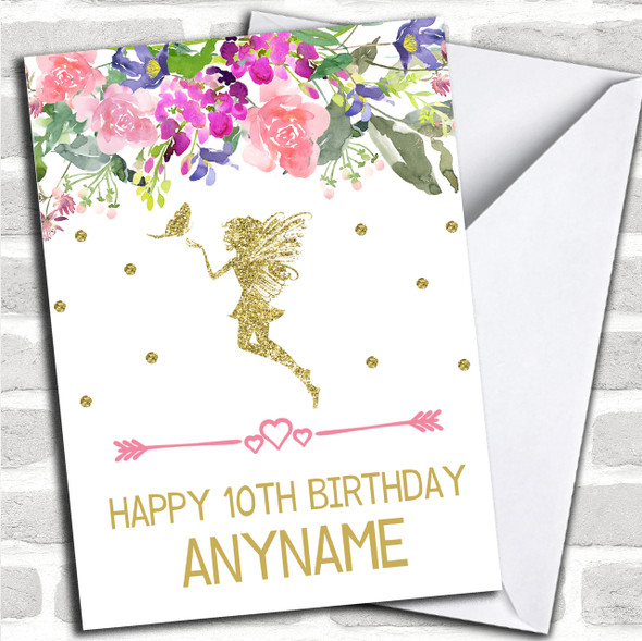 Floral Gold Girls Fairy Children's Birthday Personalized Card