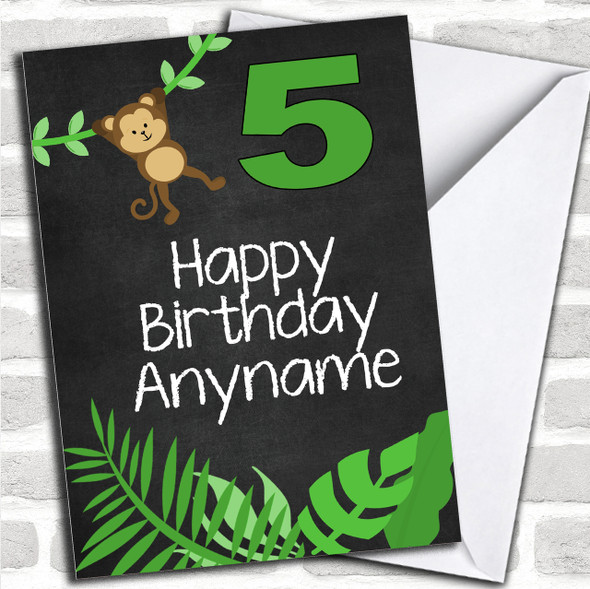 Green Monkey Swinging Children's Birthday Personalized Card