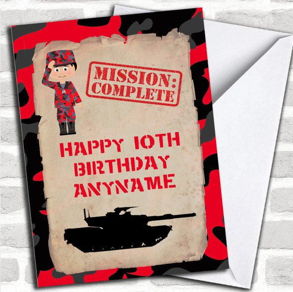 Boy Red Camo Army Children's Birthday Personalized Card