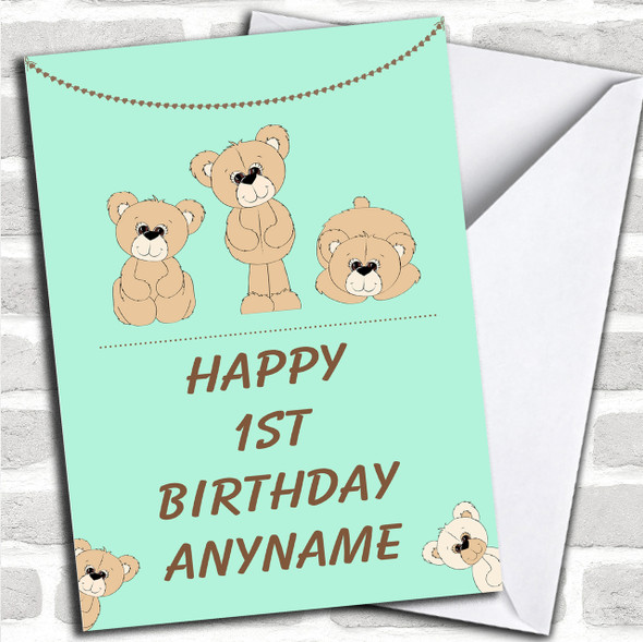 Cute Green Teddy Children's Birthday Personalized Card