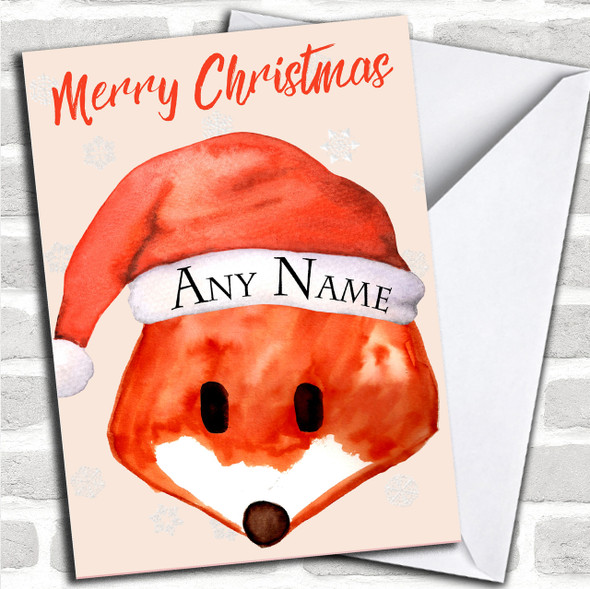 Cute Fox Hat Snow Christmas Personalized Card