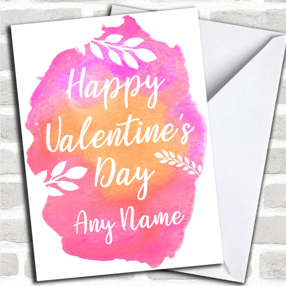 Pretty Watercolour Letters Leaves Valentines Personalized Card