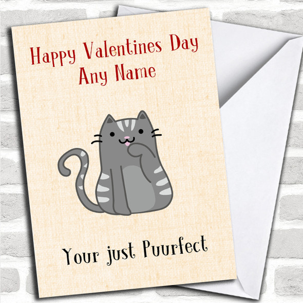 Funny Cat Just Puuurfect Valentines Personalized Card