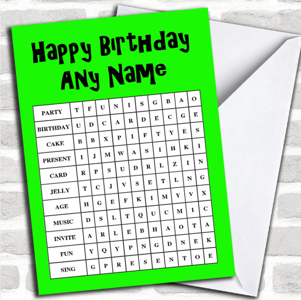 Word Search Fun Activity Green Personalized Birthday Card